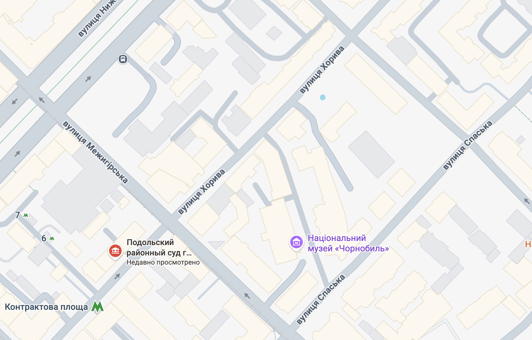 Розташування вул. Хорива, 21-23/9 на карті Києва