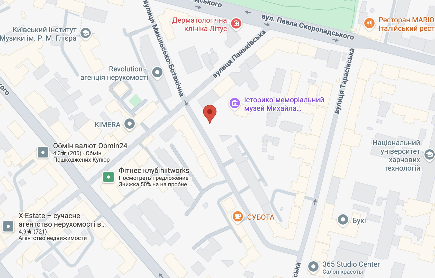 Розташування вул. Нікольсько-Ботанічна, 14 — кв. 24 на карті Києва