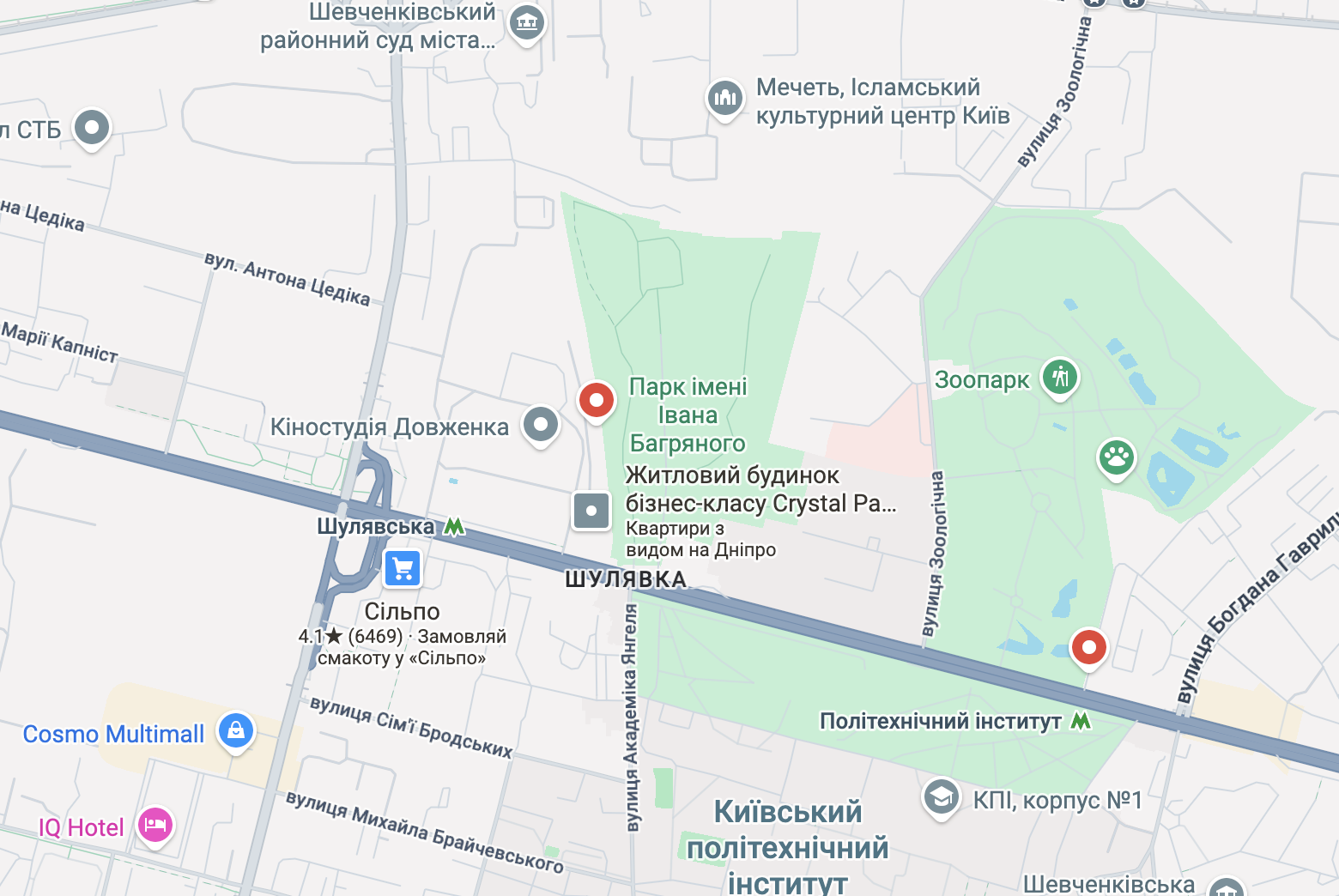 Розташування ЖК Crystal Park Tower на карті Києва